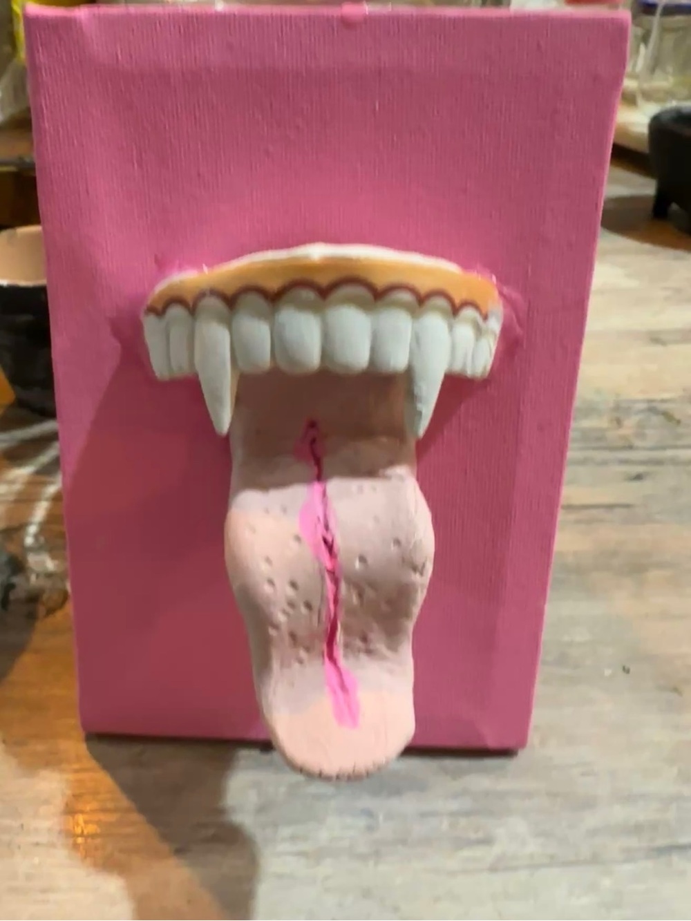 Pink Mouth Wall Accent with Tongue Sculpture